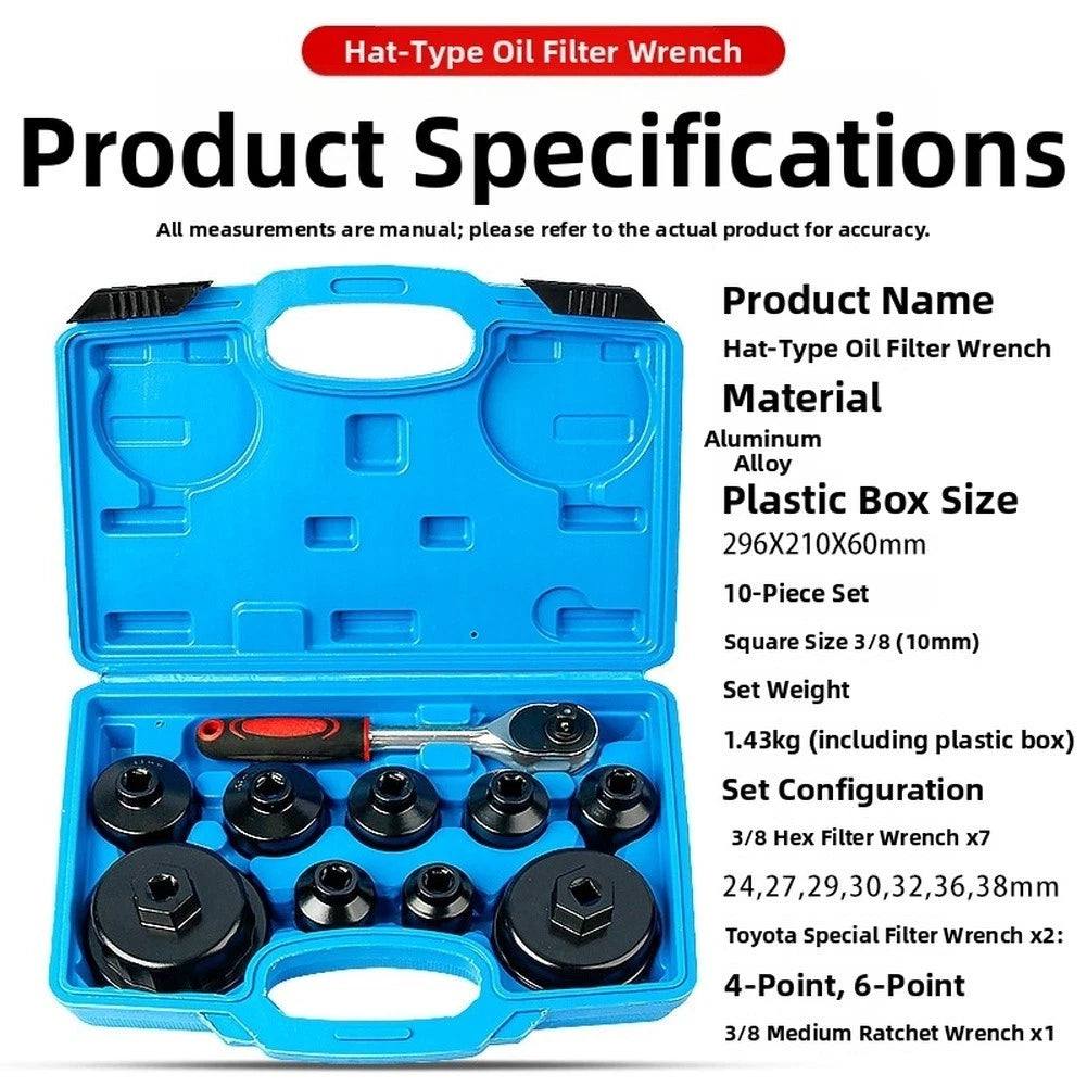 10pc Aluminum Cap Style Oil Filter Wrench Kit for Toyota Models