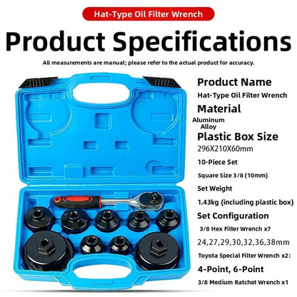 10pc Aluminum Cap Style Oil Filter Wrench Kit for Toyota Models