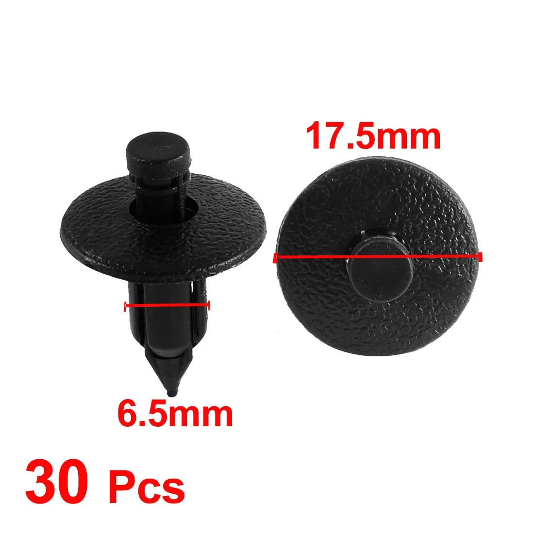 30 Pcs Black Plastic Rivet Clips for Car Flaps Bumper (6.5mm Hole)