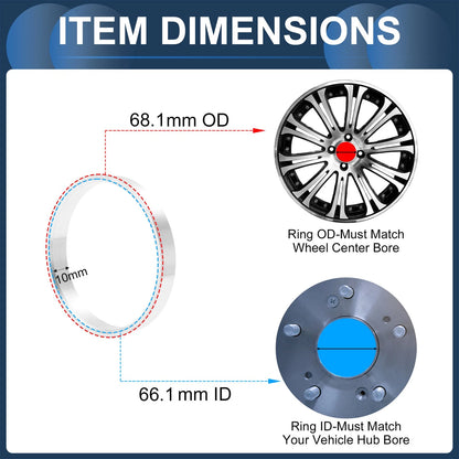 Set of 4 Wheel Hub Centric Rings OD 68.1mm ID 66.1mm for