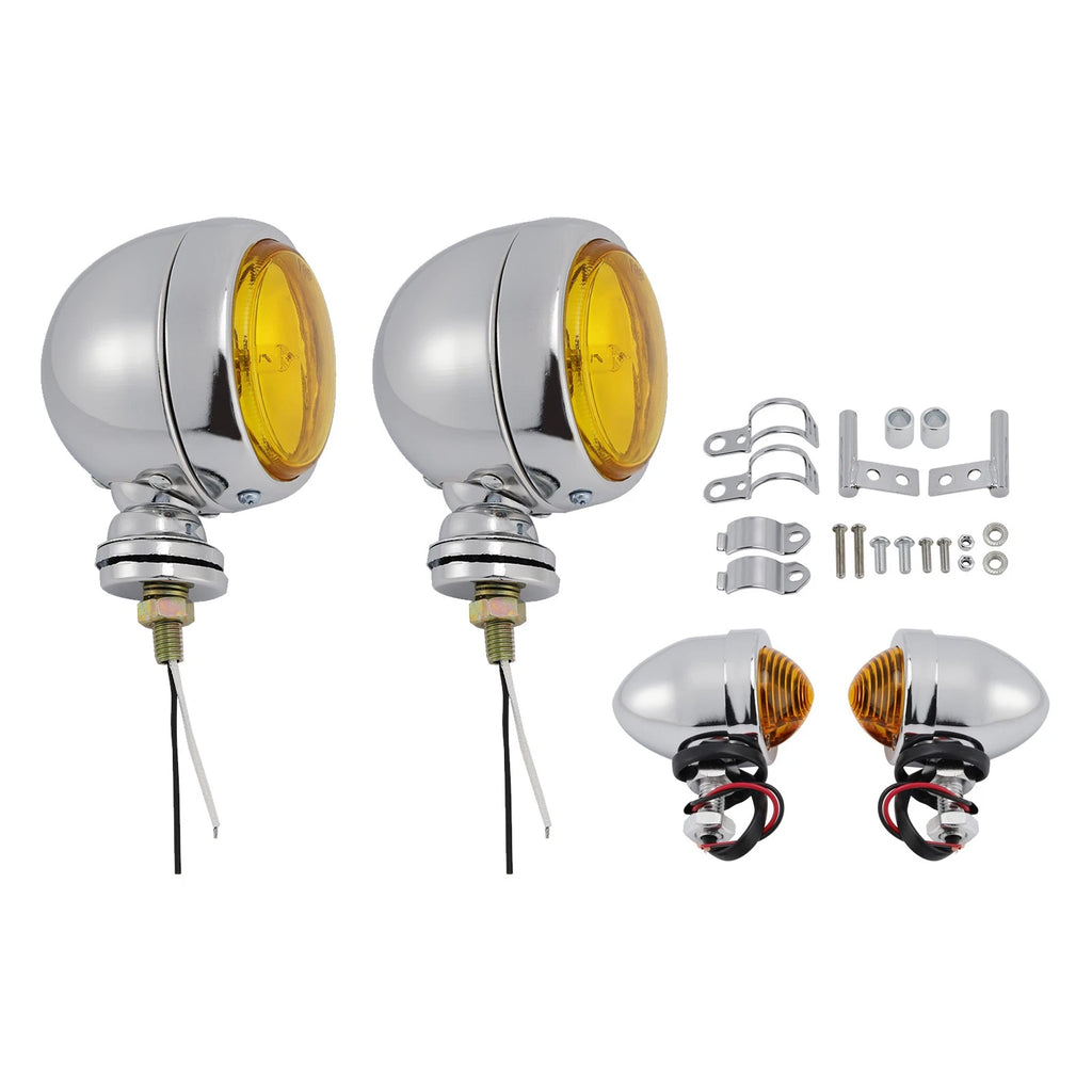 Beam Headlight Fog Lamp for Racer Bobber Chopper (Custom Chrome)