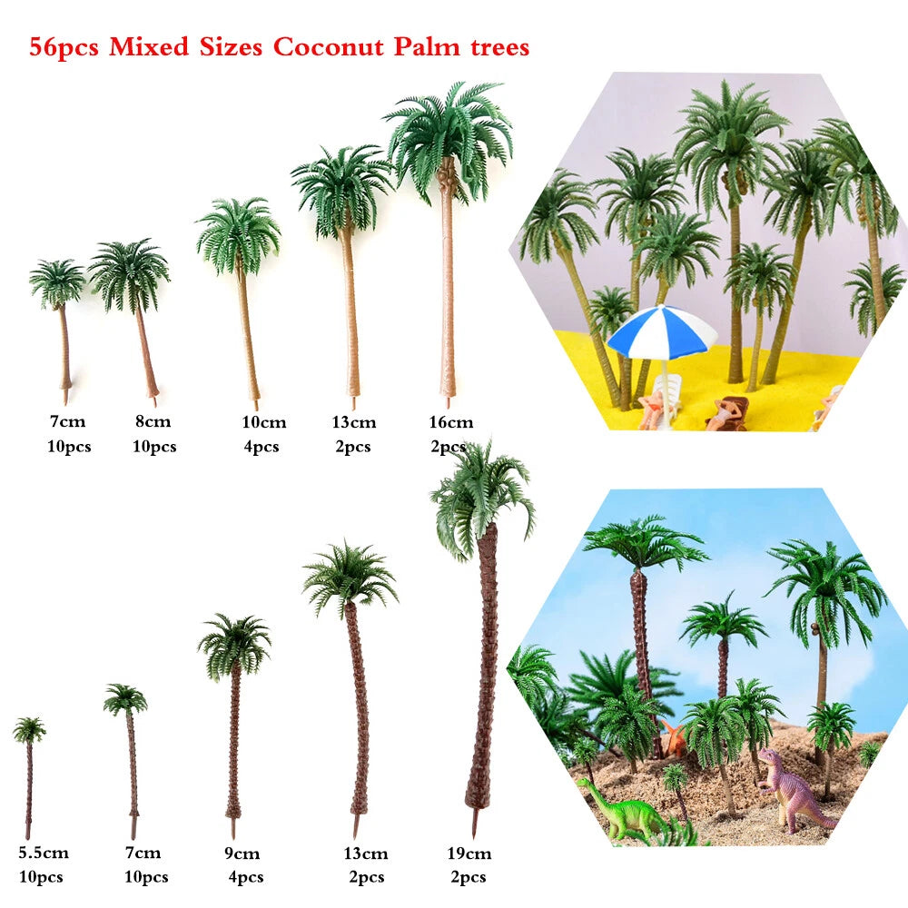 56pcs Mixed Sizes Coconut Palm Trees for Diorama Park Landscape