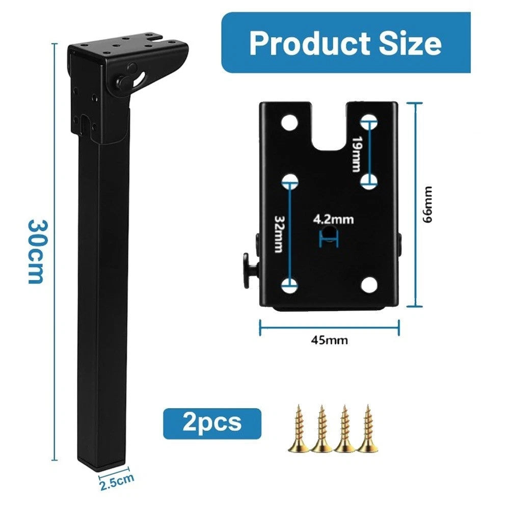2 Pack Folding Iron Table Legs 90 Degree with Rubber Feet for Tables, Beds, Sofas