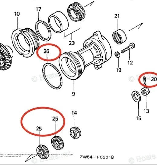 Lower Unit Seal Kit for Honda BF115A BF130A (91252-ZW1-B02 90758-ZW1-B00)