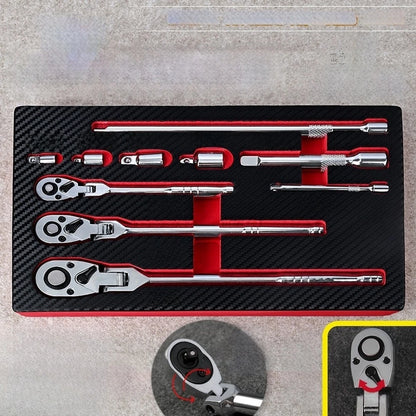 72 Tooth Reversible Folding Ratchet Wrench Set with Extender Bars and Adapters