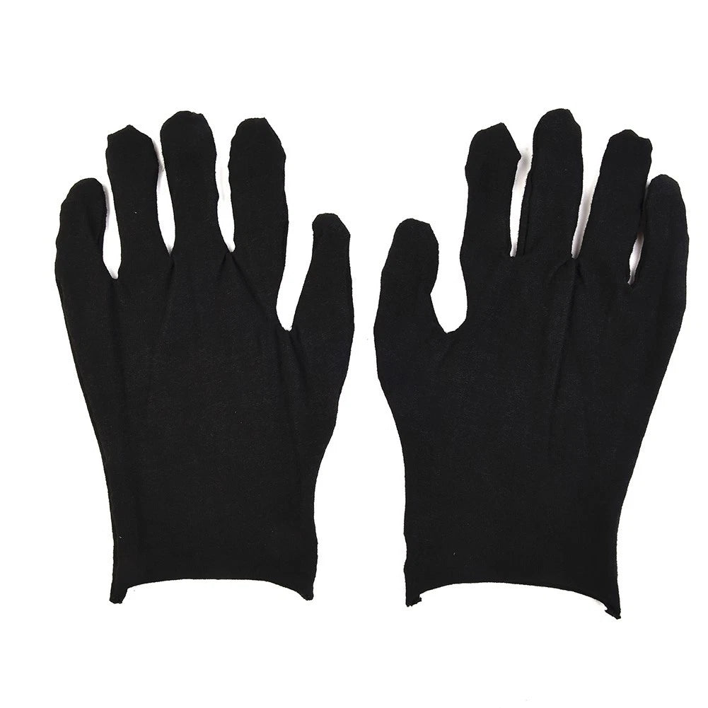 12 Pairs Black Cotton Gloves for Sensitive Cleaning (No Specific Years)