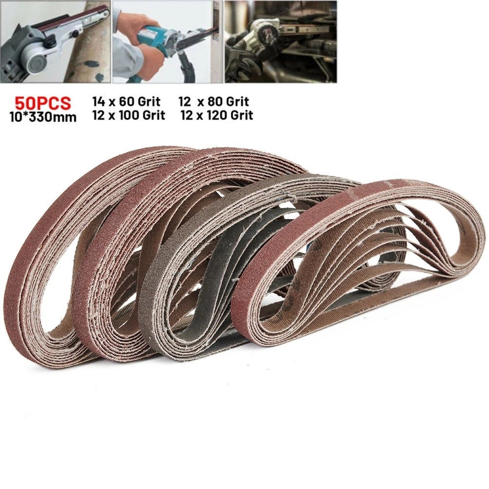 50pcs 330X10mm Aluminum Oxide Sanding Belts 60/80/100/120 Grit