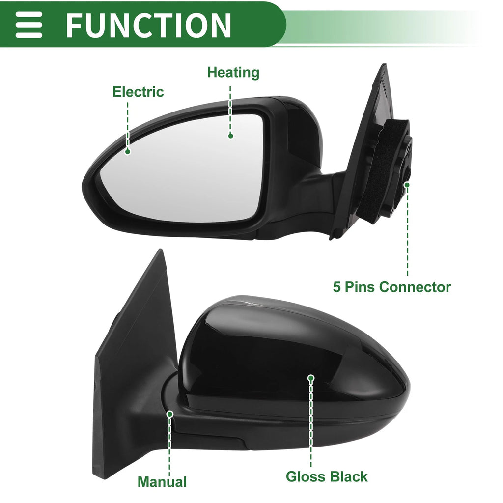 Door Mirror Replacement Left Driver Side 5 Pins for Chevrolet Cruze (2011–2015)