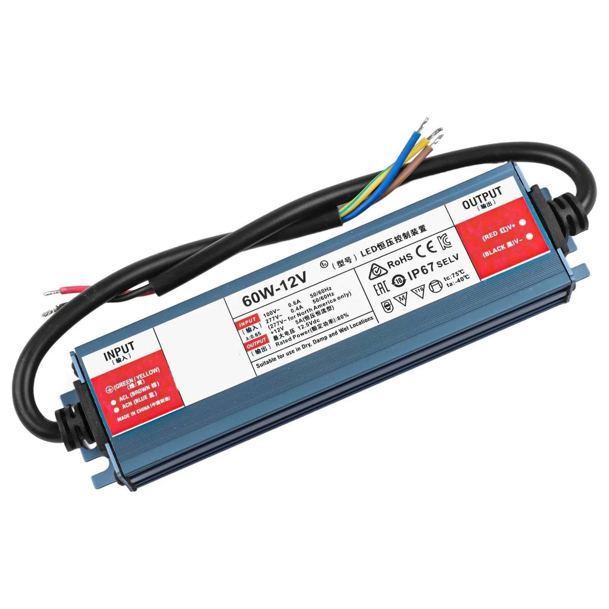 60W LED Driver Power Supply for Outdoor Use (Weather Resistant, IP67)