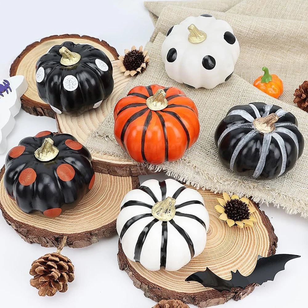 Set of 6 Halloween Pumpkin Decorations for Table, Tiered Tray, Desk
