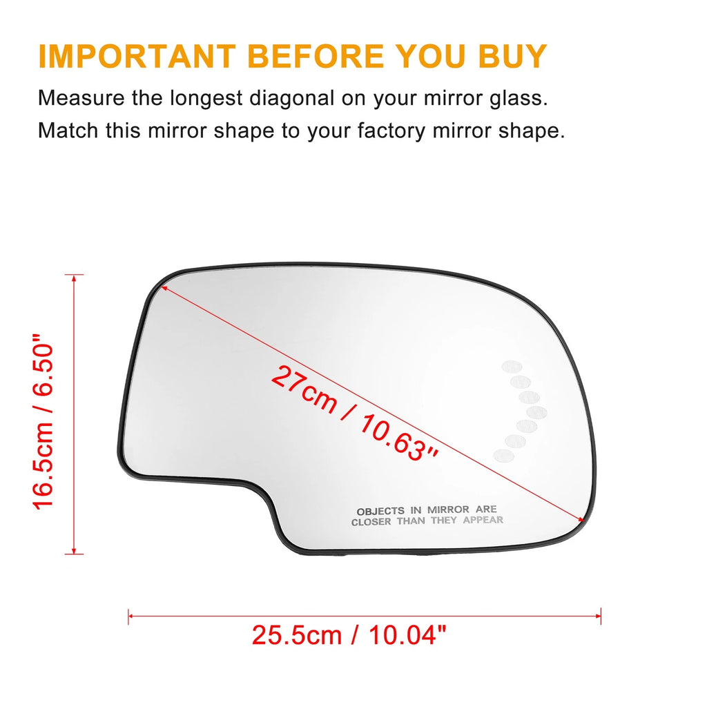 Right Rearview Heated Mirror Glass Replacement for Chevy Silverado Suburban (2007–2013)
