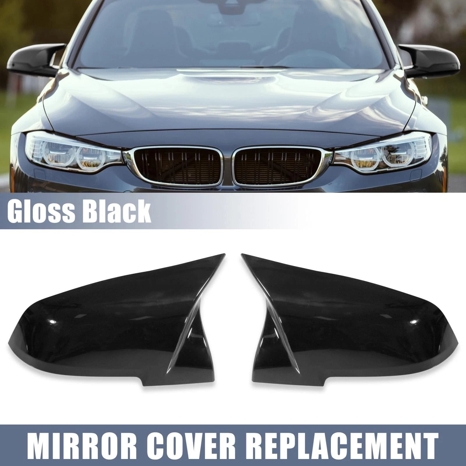Rear View Mirror Covers Pair Gloss Black Replacement for BMW F Series (2012–2019)