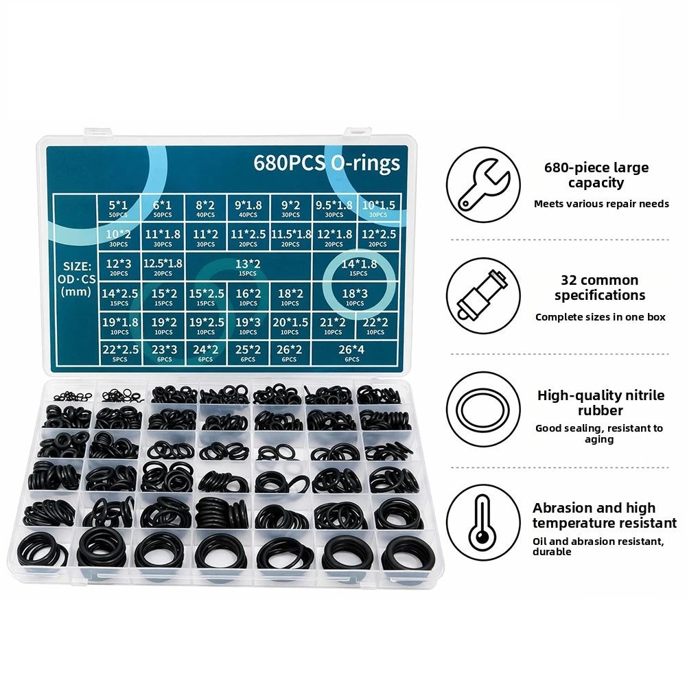 Nitrile O Ring Kit for Hydraulic Hose Seals (Oil Resistant, Burr Free Edges)