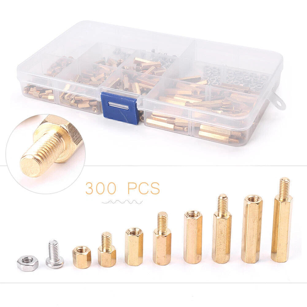 M3 Brass Hex Column Standoff Spacer Screw Nut Assortment Kit Box 300PCS