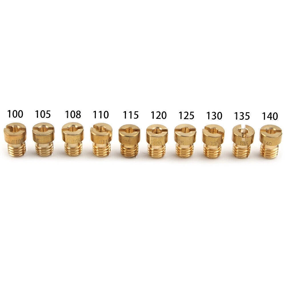 10 Pcs M5 Thread Motorcycle Main Jet Kit Carburetor 100-140 Size Injector Nozzle
