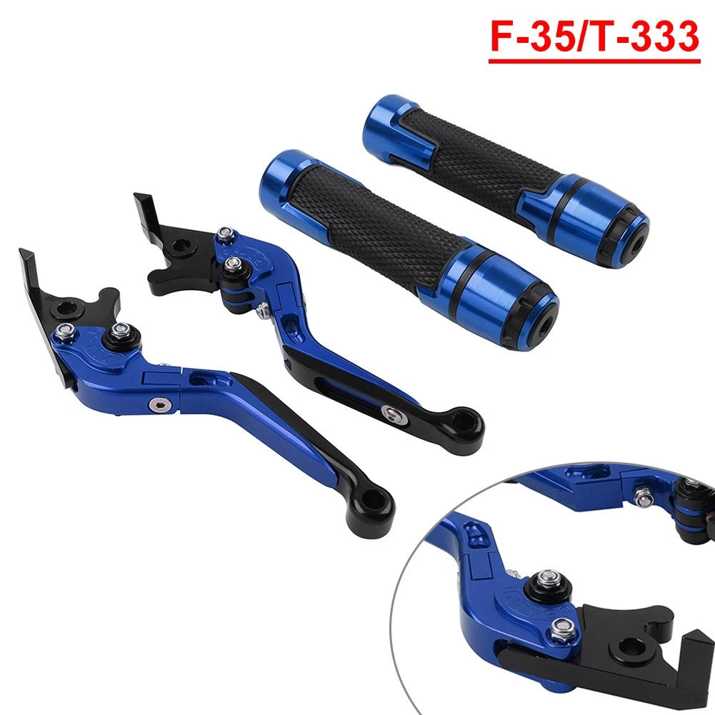 CNC Blue Extendable Brake Clutch Levers Handlebar Grips Sets For DAYTONA 675