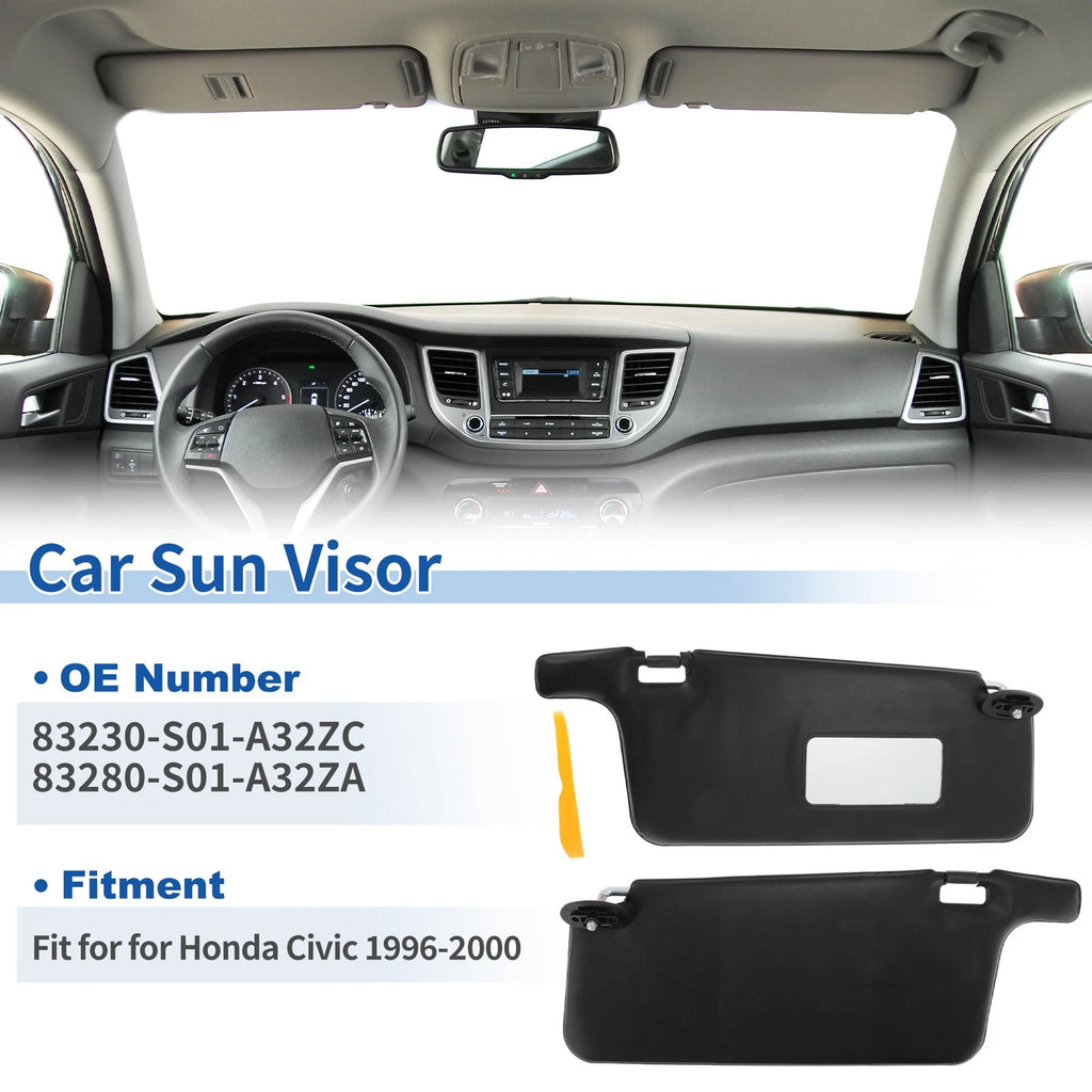 Left Right Sun Visors Replacement Fit for Honda Civic (1996–2000) Black