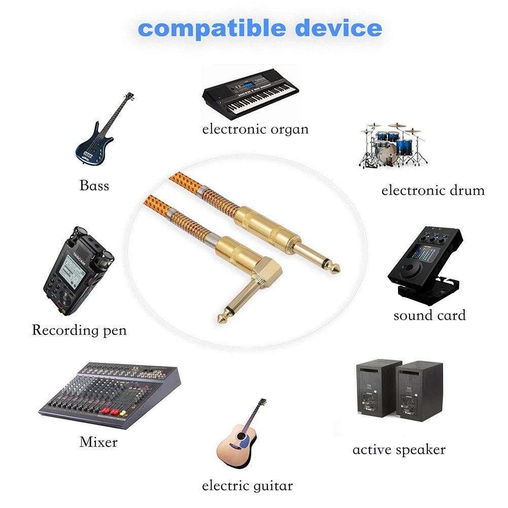Right Angle Guitar Cable for Mixers & Power Amplifiers