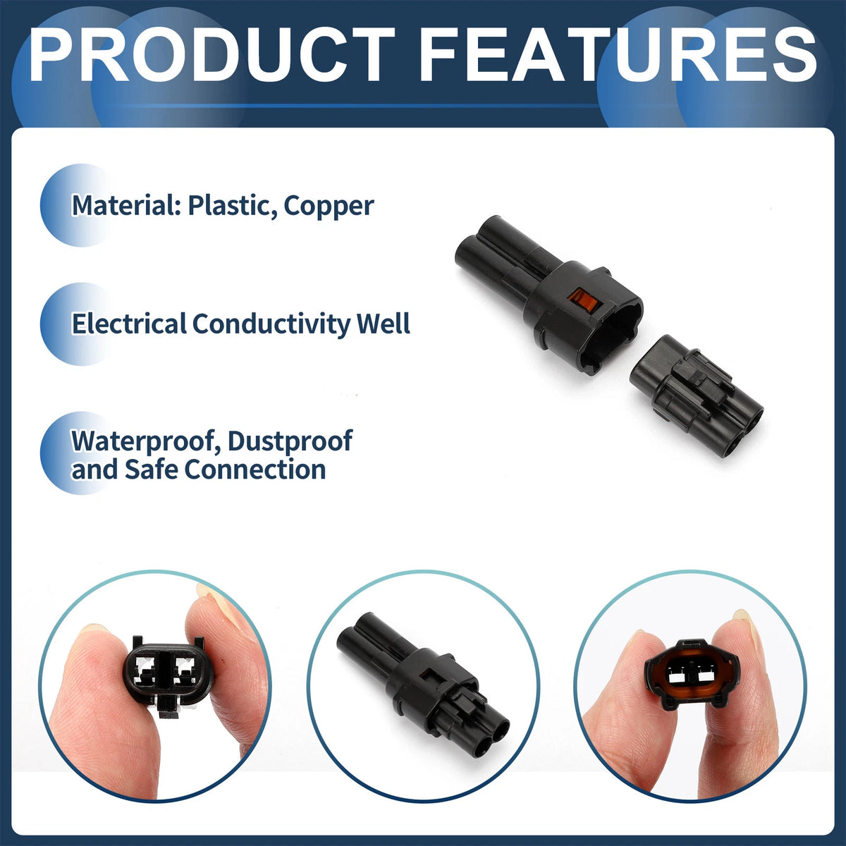 2 Pin Waterproof Connector Plug for Kawasaki Suzuki Motorcycle (1 Set) Black
