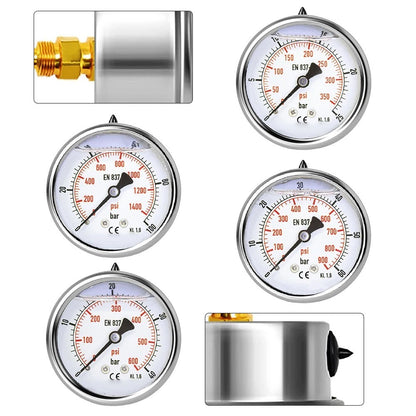 Heavy Duty Pressure Gauge 0-100 Bar with Brass Connector for Hydraulics