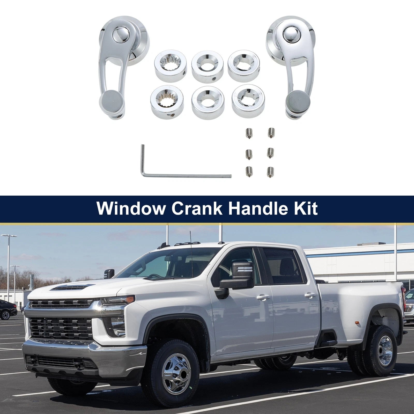 Door Window Crank Handle Replacement for Chevy Ford Chrysler Silver Tone (1 Set)