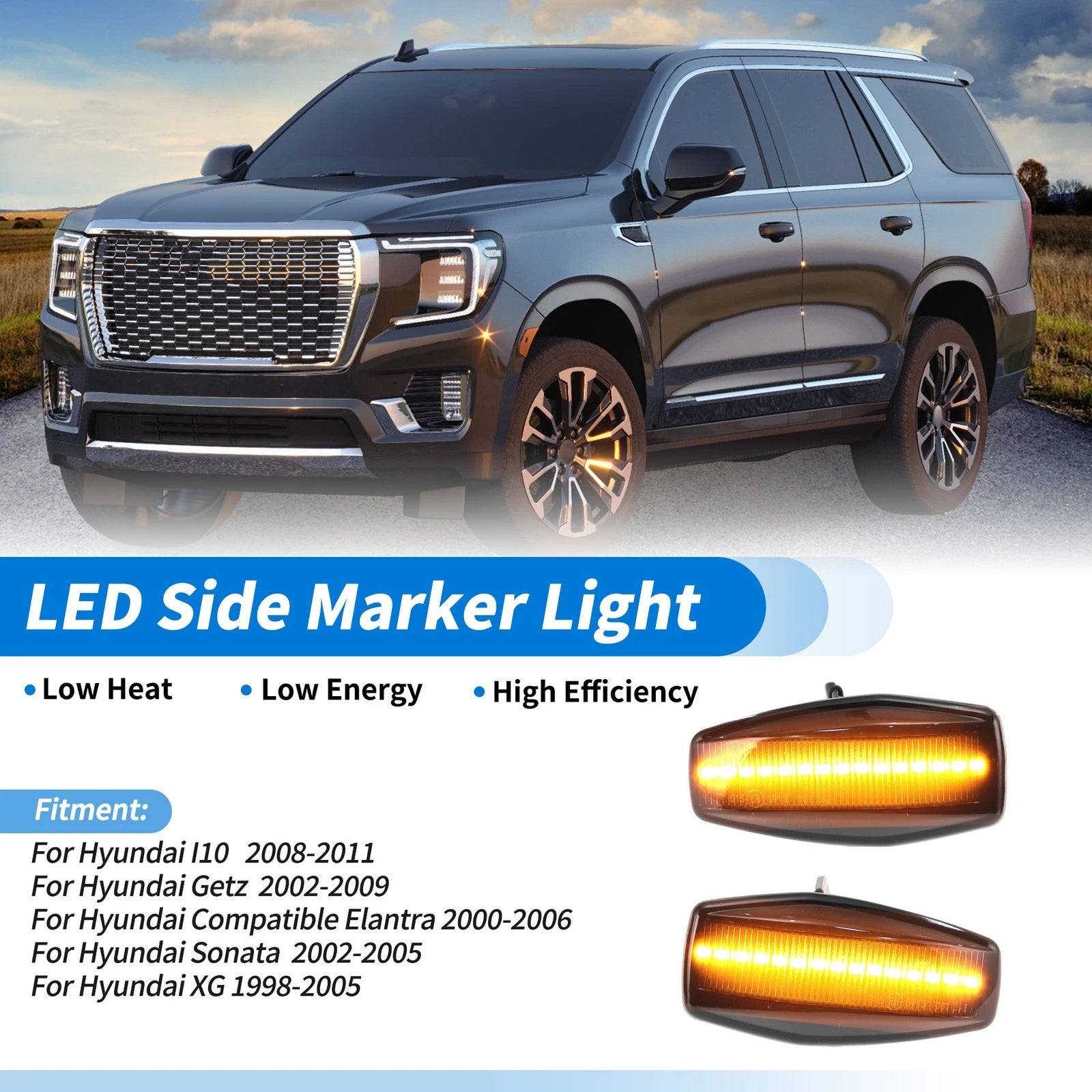 LED Side Fender Marker Light Amber for Hyundai i10 (2008–2011) 2pcs