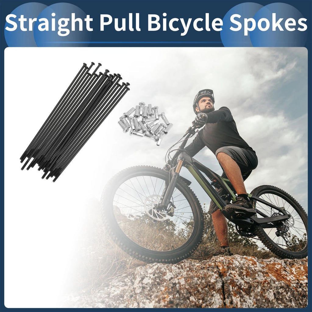 Bicycle Spokes Set 110mm Straight Pull for 14G Carbon Steel (Black)