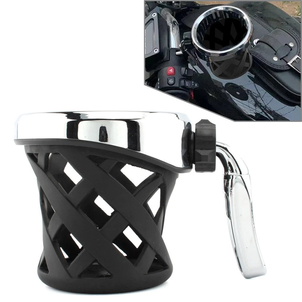 Handlebar Cup Holder Drink W/ Mesh Basket Mount Universal Fit Motorcycle Chrome