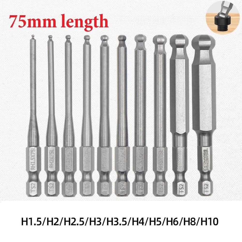 75mm Magnetic Ball Hex Screwdriver Bits Set for Tight Angle Drilling