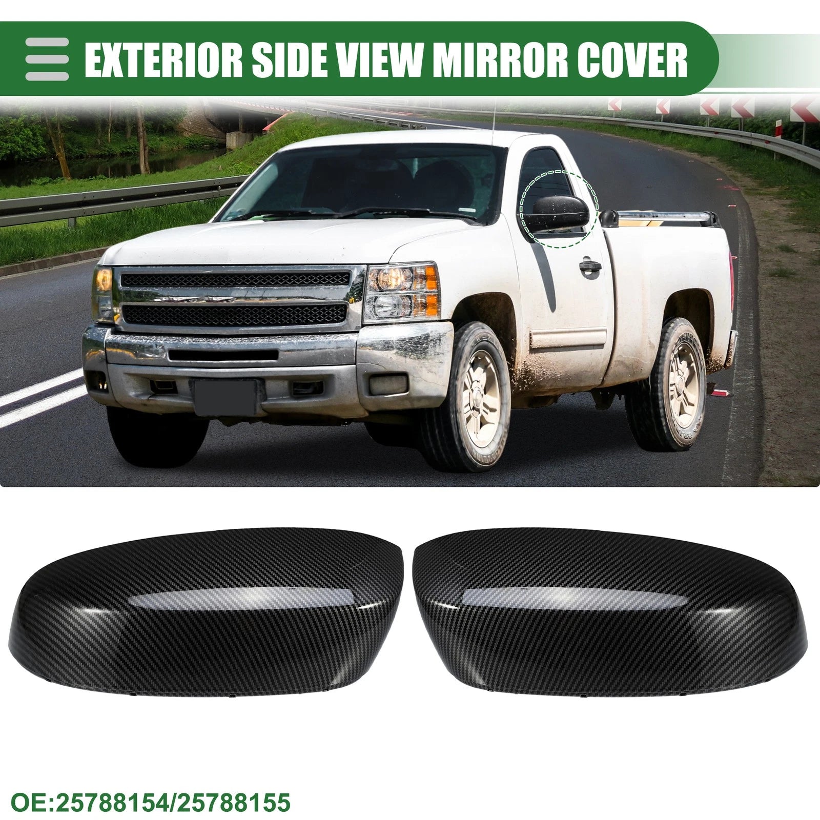 Rearview Mirror Cover Left Right Replacement Pair for Chevrolet Silverado 1500 (2014–2018)