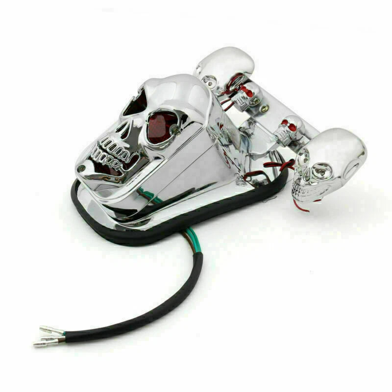 Chrome Motorcycle Skull Integrated Brake Stop Tail Turn Signal Light for T9