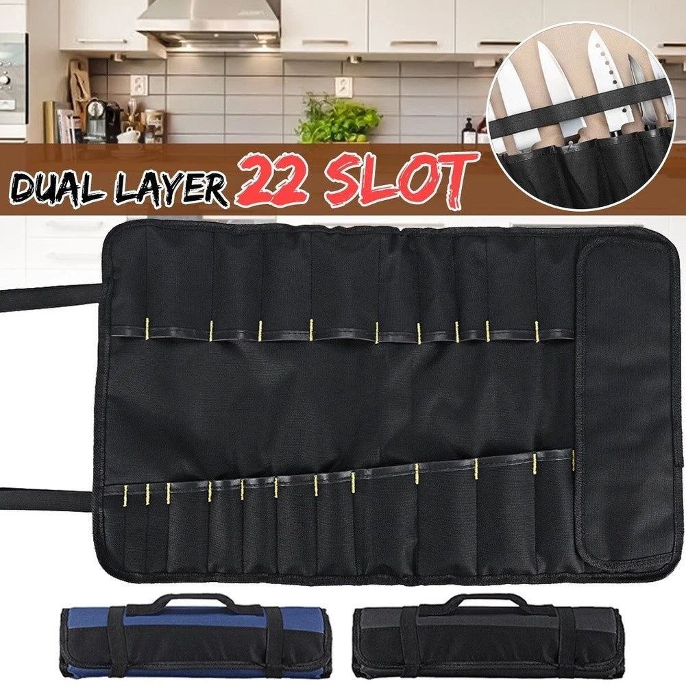 22-Slot Cutlery Roll Bag for Chef Use - Portable, Foldable, Oxford Fabric