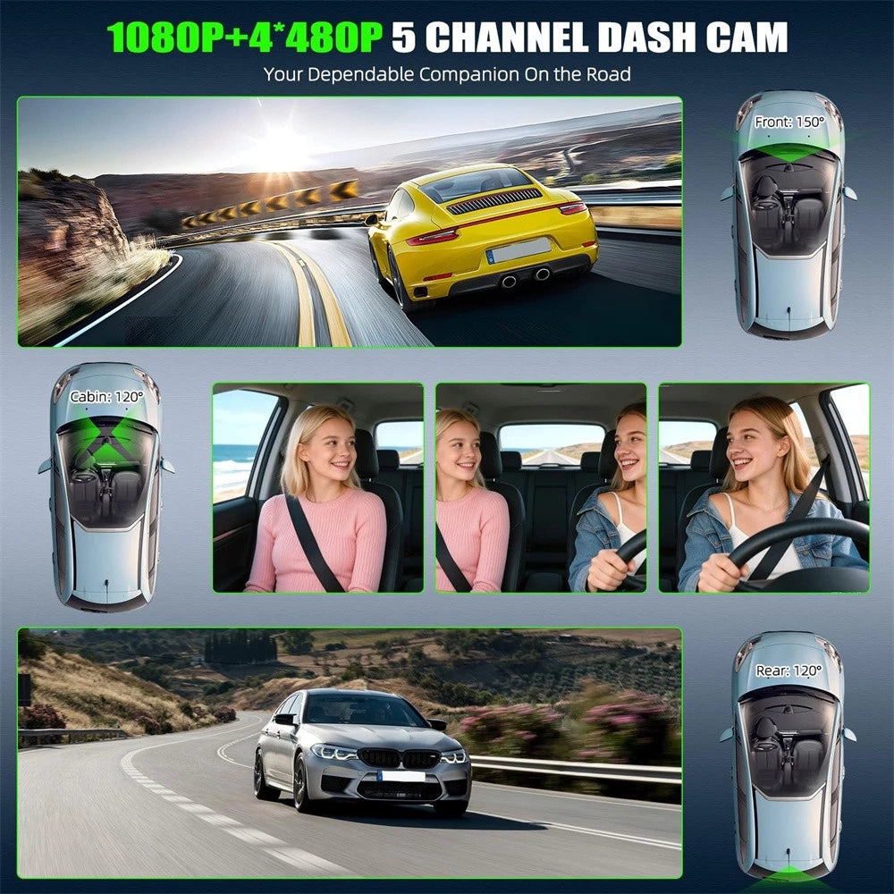 3.16'' 1080P Dash Camera for Car (Front, Rear, Inside, Left, Right)