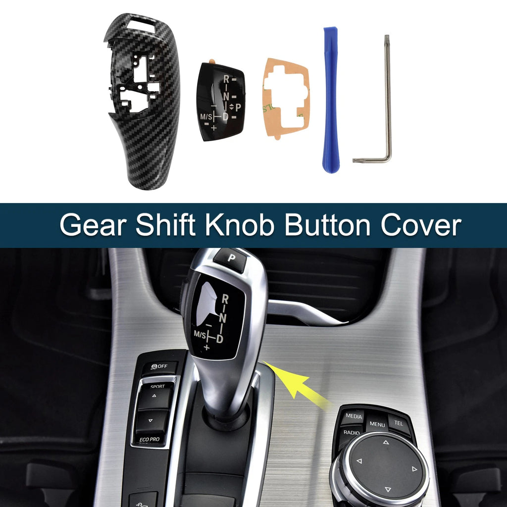 Gear Shift Knob Button Cover Replacement for BMW 1 Series Carbon Fiber Black (2017–2020)