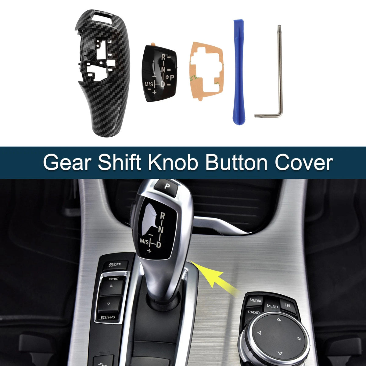 Gear Shift Knob Button Cover Replacement for BMW 1 Series Carbon Fiber Black (2017–2020)