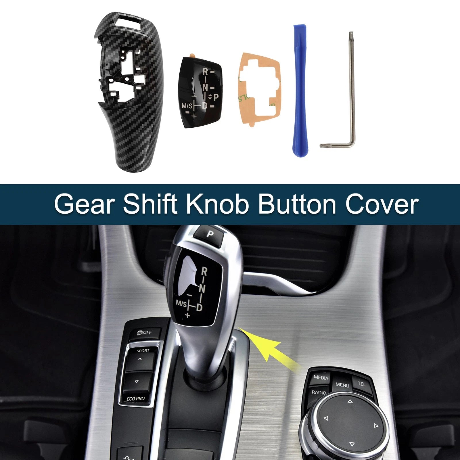 Gear Shift Knob Button Cover Replacement for BMW 1 Series Carbon Fiber Black (2017–2020)