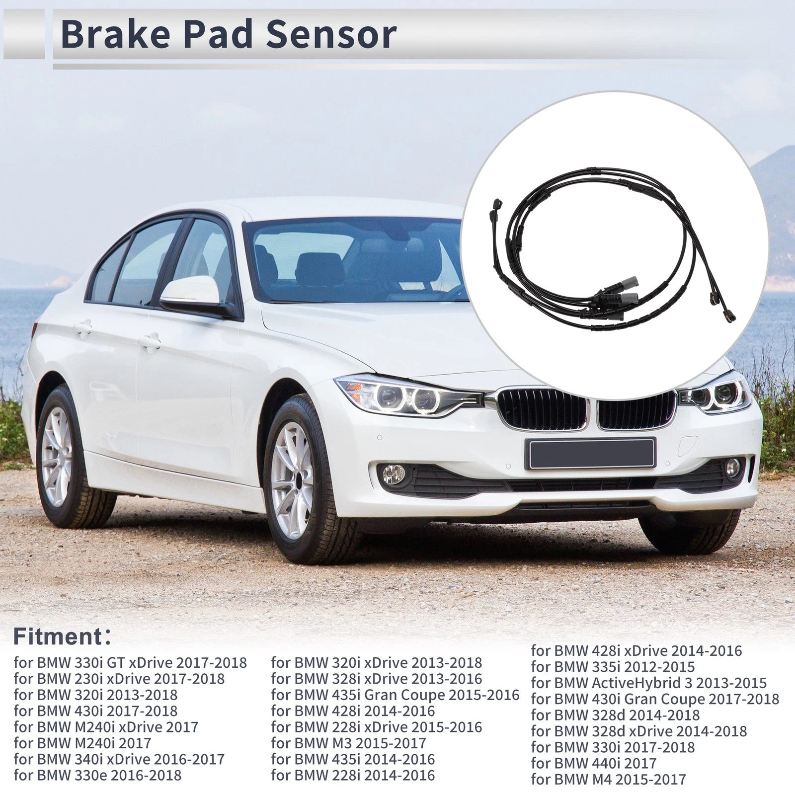 Front Rear Brake Pad Wear Sensor Replacement for BMW 330i GT xDrive (2014–2019)