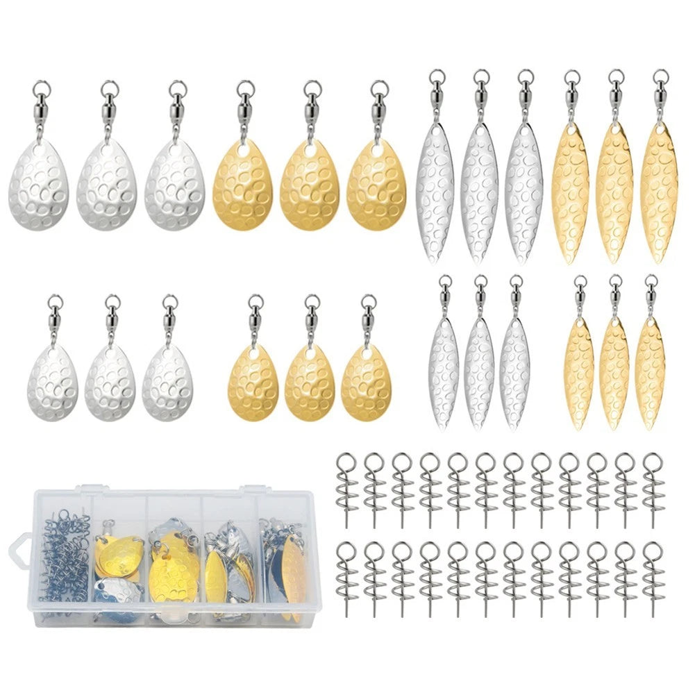 48pcs Yellow White Metal Spinner Lures (1.4x1.8cm, 1.6x2.7cm)