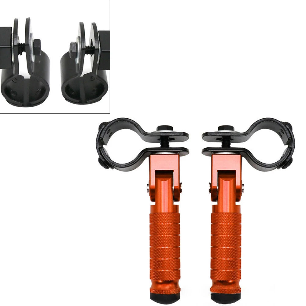2X Motorcycle Folding Rearsets Foot Pegs Pedal Orange Universal