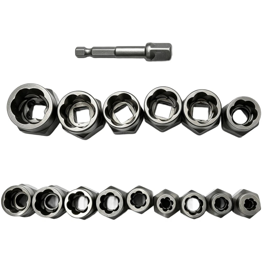 15 Piece Nut Extractor Set for Damaged Screws and Bolts