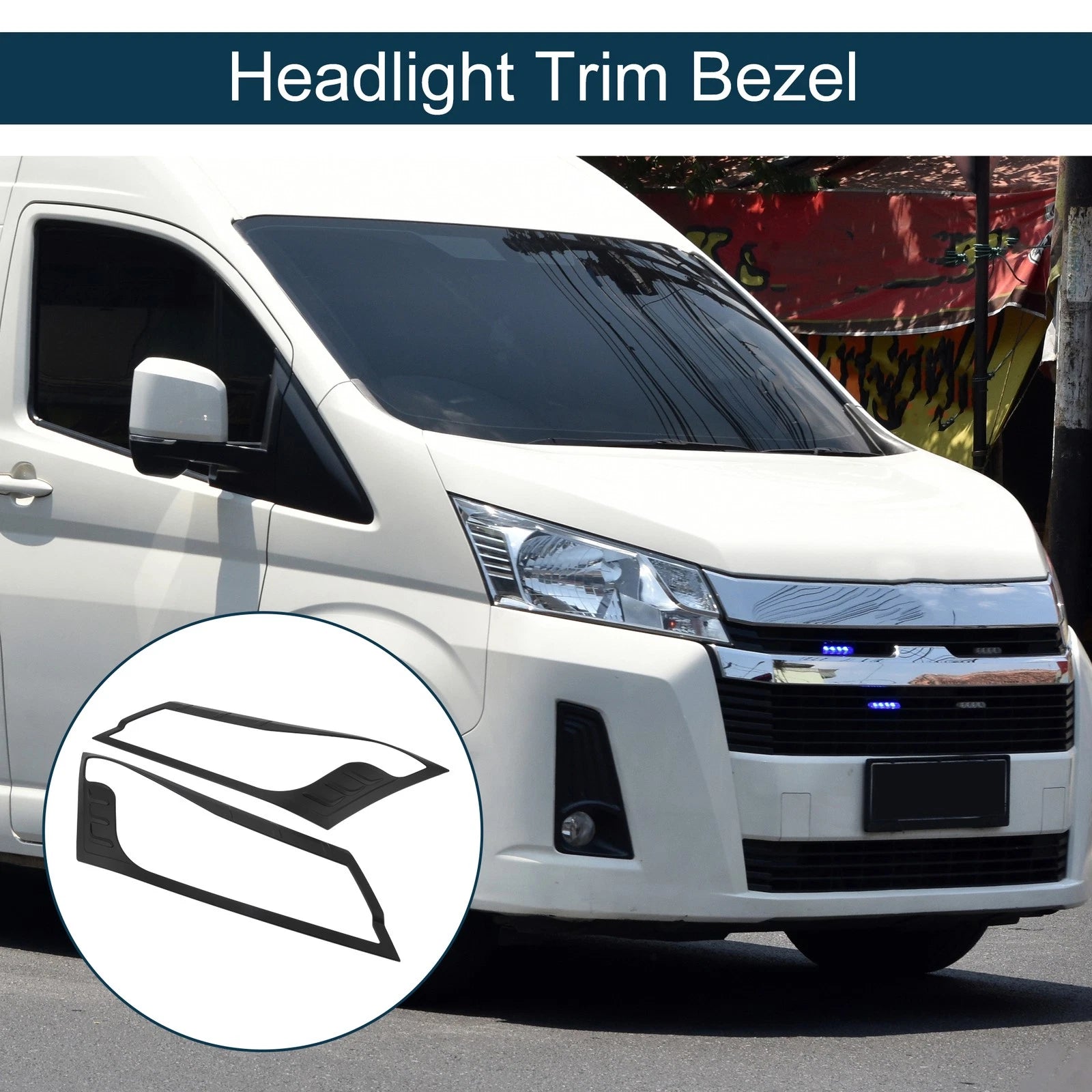 Pair Front Headlight Trim Bezel for Toyota Hiace Commuter (2019–2020) Black