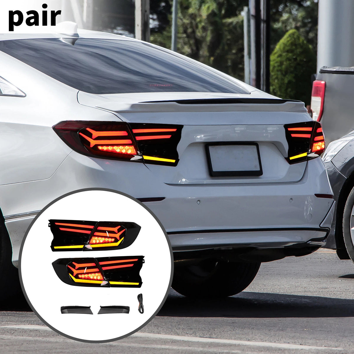 2X OLED Tail Lights Assembly for Honda Accord (2018–2022) EX EXL LX Sport Gray