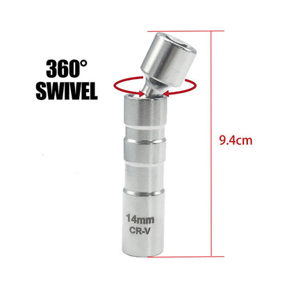 14mm Thin Wall Magnetic Swivel Spark Plug Socket 3/8" Drive 12 Point