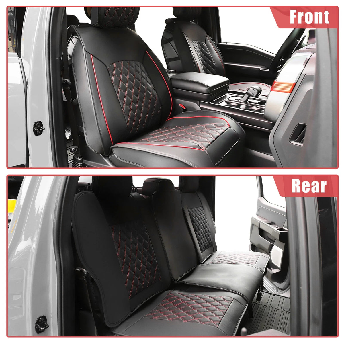 Set of 5 Front Rear Seat Covers for GMC Sierra Black Red
