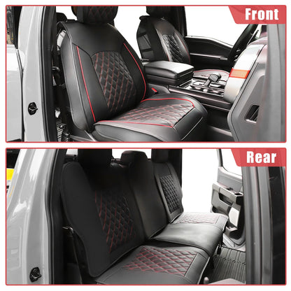 Set of 5 Front Rear Seat Covers for GMC Sierra Black Red