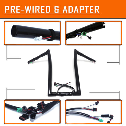 14" Prewired Ape Hanger Handlebar for Harley Road King FLHR FLHRC (2014–2015)