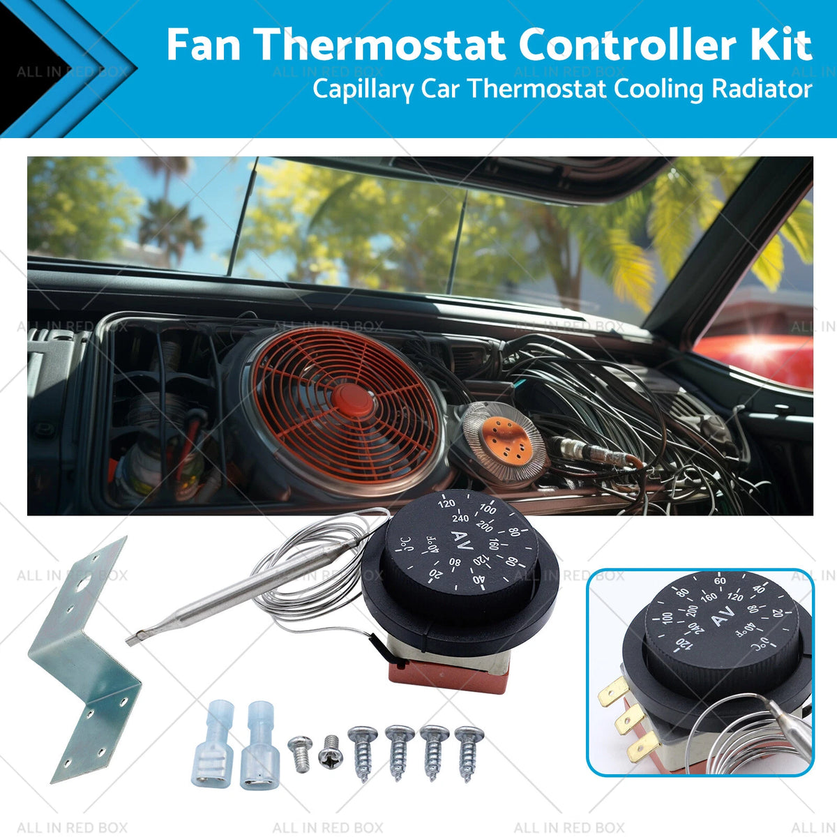12V Adjustable Fan Thermostat Kit for AU Vehicles (0-120°C)