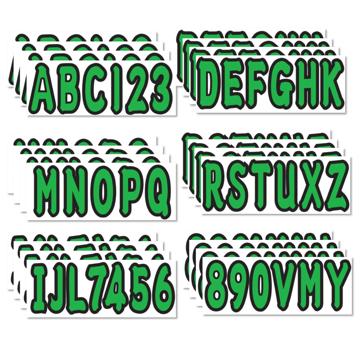 Green Sticker Decals A-Z Letters and 0-9 Numbers For Boat