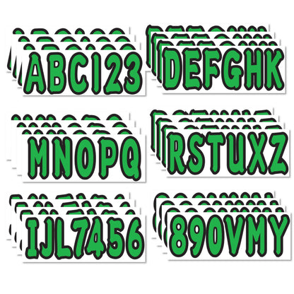 Green Sticker Decals A-Z Letters and 0-9 Numbers For Boat