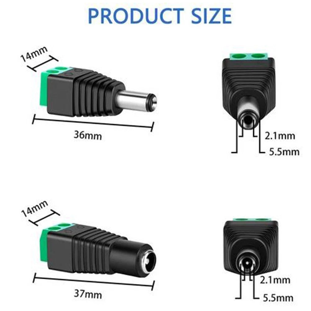Set of 10 DC Power Connector Jacks for 12V Systems